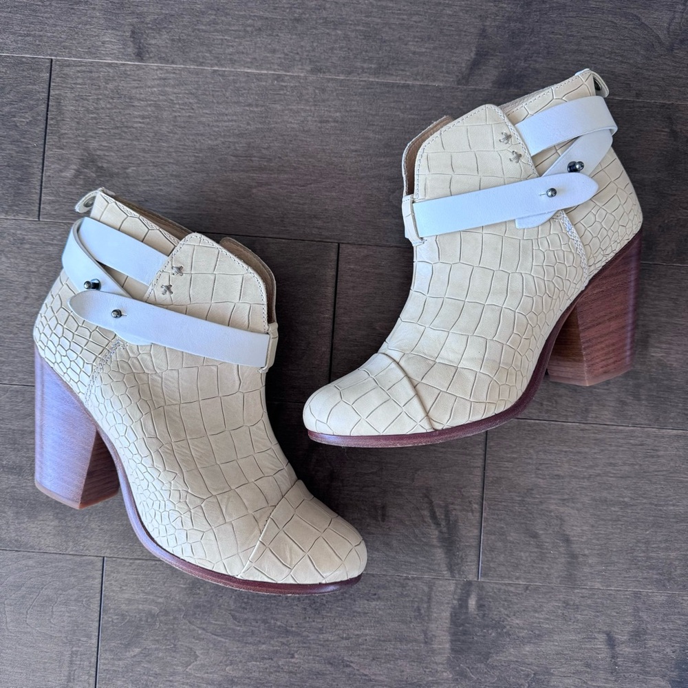 Rag & Bone Harrow Croc Embossed Leather Ankle Boots